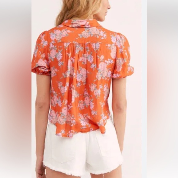 FREE PEOPLE Celia  floral tie shirt sz S - Picture 7 of 9